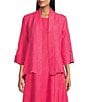 Color:Hot Pink - Image 1 - Wave Textured Knit Shawl Collar 3/4 Sleeve Open Front Jacket