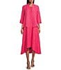 Color:Hot Pink - Image 3 - Wave Textured Knit Shawl Collar 3/4 Sleeve Open Front Jacket
