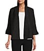 Color:Black - Image 1 - Wave Textured Knit Shawl Collar 3/4 Sleeve Open Front Jacket