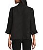 Color:Black - Image 2 - Wave Textured Knit Shawl Collar 3/4 Sleeve Open Front Jacket