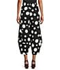 IC Collection Woven Dot Print Elastic Waist Tulip Hem Crop Coordinating Pants, Color:Black - Image 2
