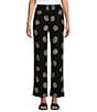 Color:Black - Image 1 - Woven Dotted Mixed Print Flat Front Pull On Pants