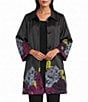 IC Collection Woven Floral Placement Print Spread Collar Bracelet Sleeve Button-Front Bubble Jacket - Image 1