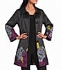 IC Collection Woven Floral Placement Print Spread Collar Bracelet Sleeve Button-Front Bubble Jacket - Image 1