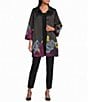 IC Collection Woven Floral Placement Print Spread Collar Bracelet Sleeve Button-Front Bubble Jacket - Image 3