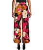Color:Fuchsia - Image 2 - Woven Floral Print Elastic Waist Side Pocket Wide Leg Pants