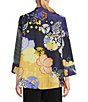 Color:Royal - Image 2 - Woven Floral Print Stand Collar 3/4 Sleeve Asymmetrical Hem One Button Front Statement Jacket