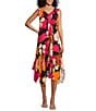 Color:Fuchsia - Image 1 - Woven Floral Print V-Neck Sleeveless Asymmetrical Hem A-Line Midi Dress