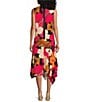 Color:Fuchsia - Image 2 - Woven Floral Print V-Neck Sleeveless Asymmetrical Hem A-Line Midi Dress