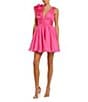 Mac Duggal Ieena for Mac Duggal Ruffle Shoulder Sleeveless V-Neck Fit and Flare Dress, Color:Hot Pink - Image 1