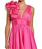 Mac Duggal Ieena for Mac Duggal Ruffle Shoulder Sleeveless V-Neck Fit and Flare Dress, Color:Hot Pink - Image 3