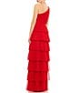 Color:Red - Image 2 - Ieena for Mac Duggal A-Line Tiered Ruffle One Shoulder Sleeveless Gown