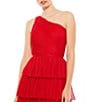 Color:Red - Image 3 - Ieena for Mac Duggal A-Line Tiered Ruffle One Shoulder Sleeveless Gown