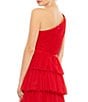 Color:Red - Image 4 - Ieena for Mac Duggal A-Line Tiered Ruffle One Shoulder Sleeveless Gown