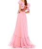 Mac Duggal Ieena Mac Duggal Chiffon V-Neck Sleeveless Cut-Out Strappy Back Detail Tiered Ruffle Hem Gown, Color:Blush - Image 2