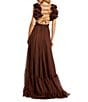 Mac Duggal Ieena Mac Duggal Chiffon V-Neck Sleeveless Cut-Out Strappy Back Detail Tiered Ruffle Hem Gown, Color:Chocolate - Image 2