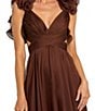 Mac Duggal Ieena Mac Duggal Chiffon V-Neck Sleeveless Cut-Out Strappy Back Detail Tiered Ruffle Hem Gown, Color:Chocolate - Image 3