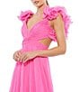 Mac Duggal Ieena Mac Duggal Chiffon V-Neck Sleeveless Cut-Out Strappy Back Detail Tiered Ruffle Hem Gown, Color:Hot Pink - Image 3