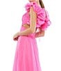 Mac Duggal Ieena Mac Duggal Chiffon V-Neck Sleeveless Cut-Out Strappy Back Detail Tiered Ruffle Hem Gown, Color:Hot Pink - Image 4