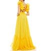 Color:Sunshine - Image 2 - Ieena Mac Duggal Chiffon V-Neck Sleeveless Cut-Out Strappy Back Detail Tiered Ruffle Hem Gown