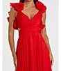 Mac Duggal Ieena Mac Duggal Chiffon V-Neck Sleeveless Cut-Out Strappy Back Detail Tiered Ruffle Hem Gown, Color:Red - Image 3