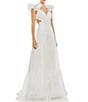 Mac Duggal Ieena Mac Duggal Chiffon V-Neck Sleeveless Cut-Out Strappy Back Detail Tiered Ruffle Hem Gown, Color:White - Image 1