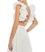Mac Duggal Ieena Mac Duggal Chiffon V-Neck Sleeveless Cut-Out Strappy Back Detail Tiered Ruffle Hem Gown, Color:White - Image 4