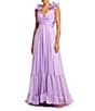 Mac Duggal Ieena Mac Duggal Chiffon V-Neck Sleeveless Cut-Out Strappy Back Detail Tiered Ruffle Hem Gown, Color:Lilac - Image 1