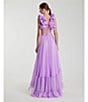 Mac Duggal Ieena Mac Duggal Chiffon V-Neck Sleeveless Cut-Out Strappy Back Detail Tiered Ruffle Hem Gown, Color:Lilac - Image 5