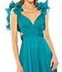 Color:Turquoise - Image 3 - Ieena Mac Duggal Chiffon V-Neck Sleeveless Cut-Out Strappy Back Detail Tiered Ruffle Hem Gown