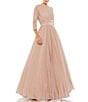 Color:Rose Gold - Image 1 - Ieena for Mac Duggal Crew Neck 3/4 Sleeve Shimmering Ball Gown