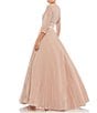Color:Rose Gold - Image 2 - Ieena for Mac Duggal Crew Neck 3/4 Sleeve Shimmering Ball Gown