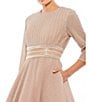Color:Rose Gold - Image 3 - Ieena for Mac Duggal Crew Neck 3/4 Sleeve Shimmering Ball Gown