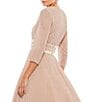 Color:Rose Gold - Image 4 - Ieena for Mac Duggal Crew Neck 3/4 Sleeve Shimmering Ball Gown