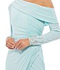 Color:Powder Blue - Image 3 - Ieena for Mac Duggal Long Beaded Sleeve Asymmetrical One Shoulder Thigh High Slit Midi Dress