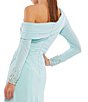 Color:Powder Blue - Image 4 - Ieena for Mac Duggal Long Beaded Sleeve Asymmetrical One Shoulder Thigh High Slit Midi Dress