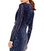 Color:Midnight - Image 4 - Ieena for Mac Duggal Long Sleeve Deep Surplice V-Neck Sequin Thigh High Slit Gown