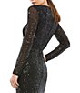 Color:Black - Image 4 - Ieena for Mac Duggal Long Sleeve Deep Surplice V-Neck Sequin Thigh High Slit Gown