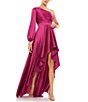 Color:Berry - Image 1 - Ieena for Mac Duggal One Shoulder Long Sleeve High-Low Asymmetrical Gown