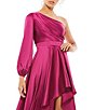 Color:Berry - Image 3 - Ieena for Mac Duggal One Shoulder Long Sleeve High-Low Asymmetrical Gown