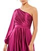 Color:Berry - Image 5 - Ieena for Mac Duggal One Shoulder Long Sleeve High-Low Asymmetrical Gown