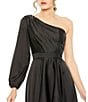 Color:Black - Image 3 - Ieena for Mac Duggal One Shoulder Asymmetrical Neckline Long Sleeve High-Low Dress