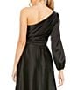 Color:Black - Image 4 - Ieena for Mac Duggal One Shoulder Asymmetrical Neckline Long Sleeve High-Low Dress