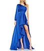 Mac Duggal Ieena for Mac Duggal One Shoulder Asymmetrical Neckline Long Sleeve High-Low Dress, Color:Cobalt - Image 1