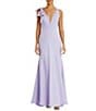 Mac Duggal Ieena for Mac Duggal Plunging V-Neck Bow Shoulder Sleeveless Low Back Detail A-line Dress, Color:Lilac - Image 1
