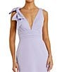 Mac Duggal Ieena for Mac Duggal Plunging V-Neck Bow Shoulder Sleeveless Low Back Detail A-line Dress, Color:Lilac - Image 3