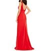 Color:Red - Image 2 - Ieena for Mac Duggal Plunging V-Neck Bow Shoulder Sleeveless Low Back Detail Sheath Gown
