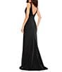 Color:Black - Image 2 - Ieena for Mac Duggal Plunging V-Neck Bow Shoulder Sleeveless Low Back Detail Sheath Gown