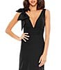 Color:Black - Image 3 - Ieena for Mac Duggal Plunging V-Neck Bow Shoulder Sleeveless Low Back Detail Sheath Gown