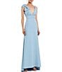 Ieena for Mac Duggal Plunging V-Neck Bow Shoulder Sleeveless Low Back Detail A-line Dress - Image 4